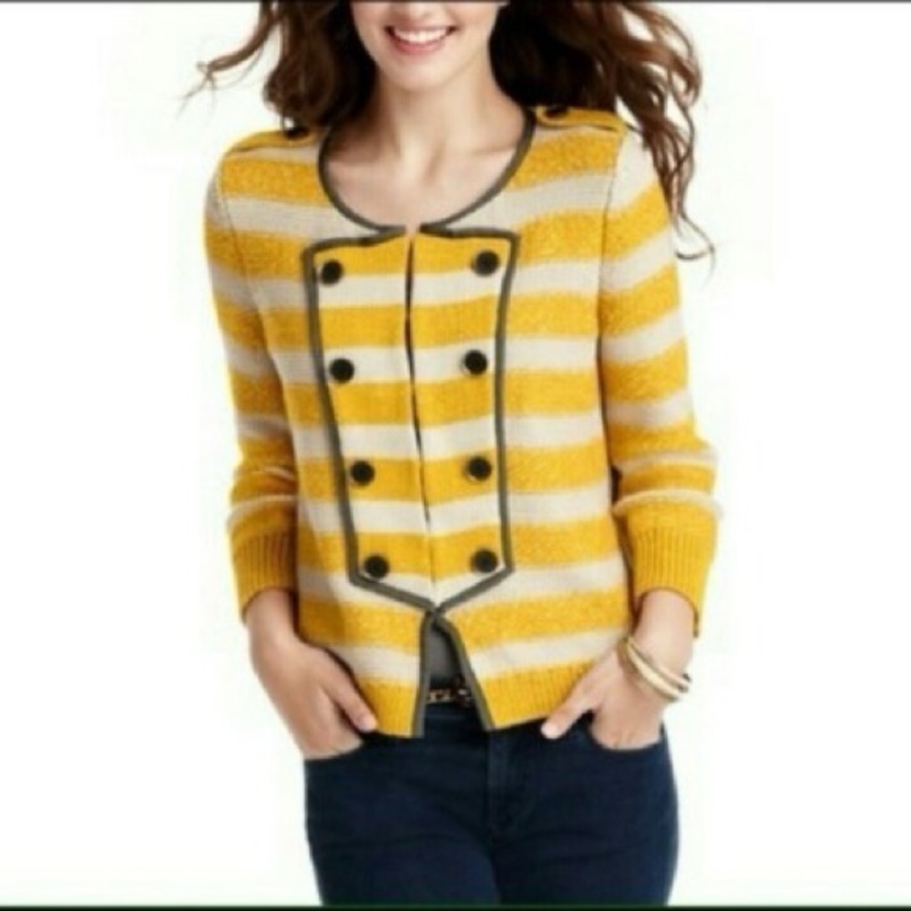 Loft military style Yellow Striped Women's Sweater cardigan business casual med